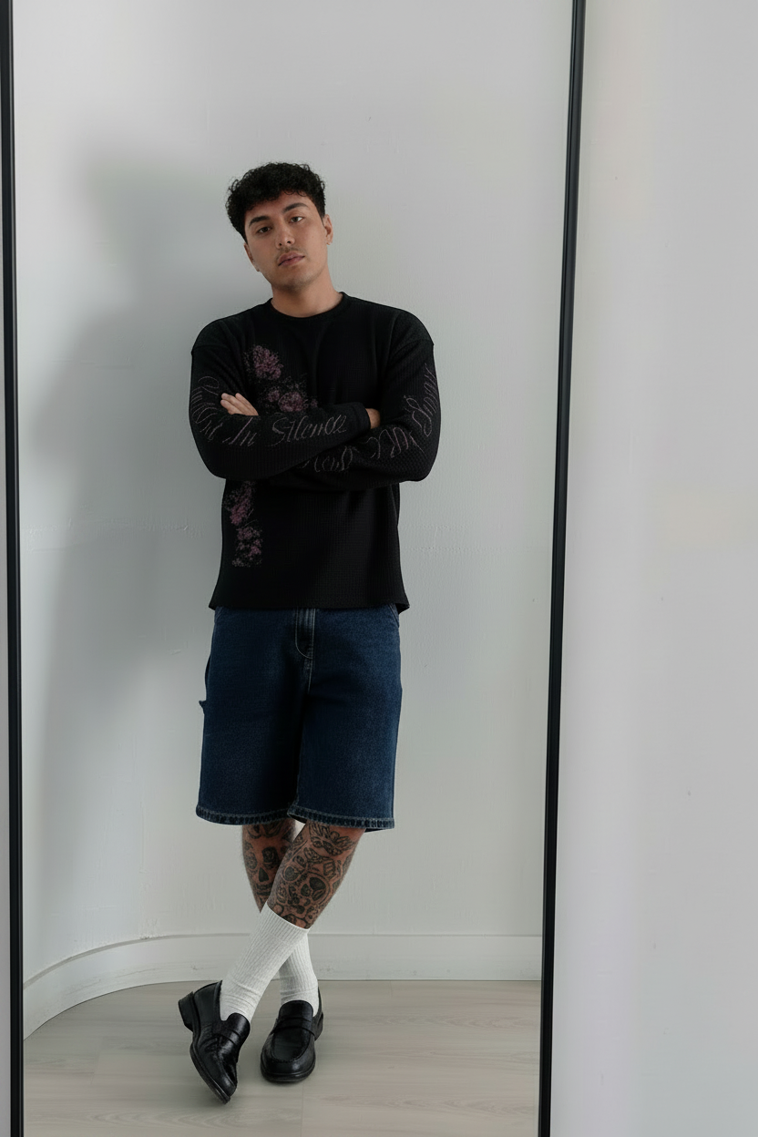 Playera de manga larga con estampado floral y cuello redondo
