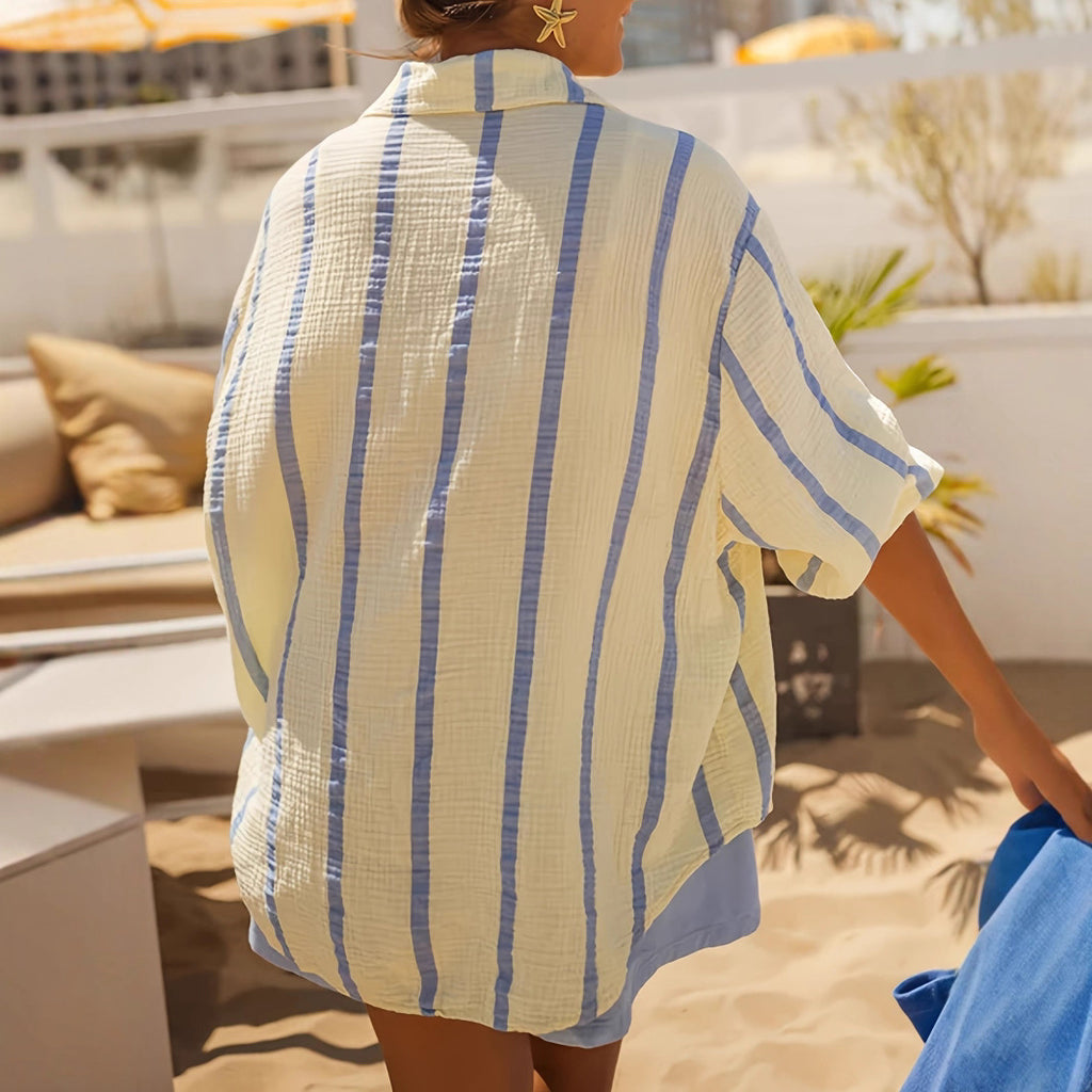 Camisa informal de rayas verticales azules holgadas