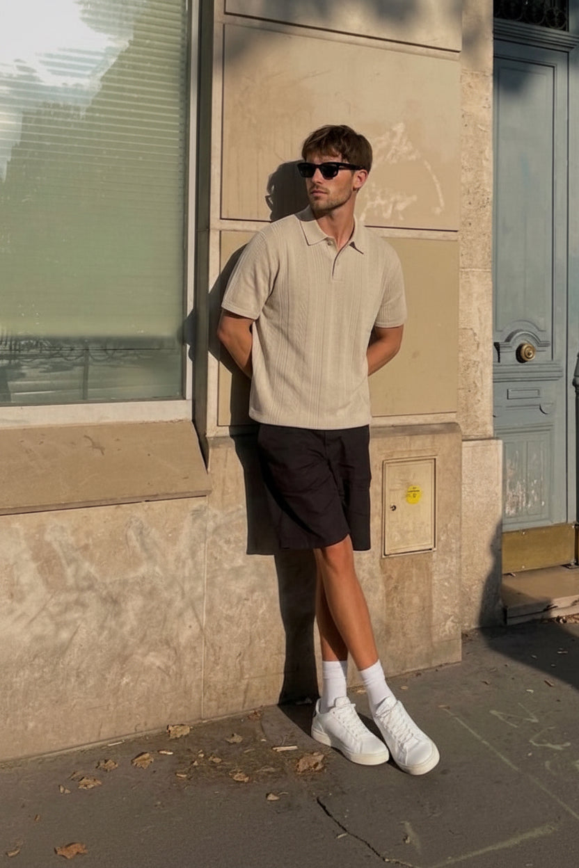 Playera tipo camiseta texturizada con solapa de manga corta para hombre