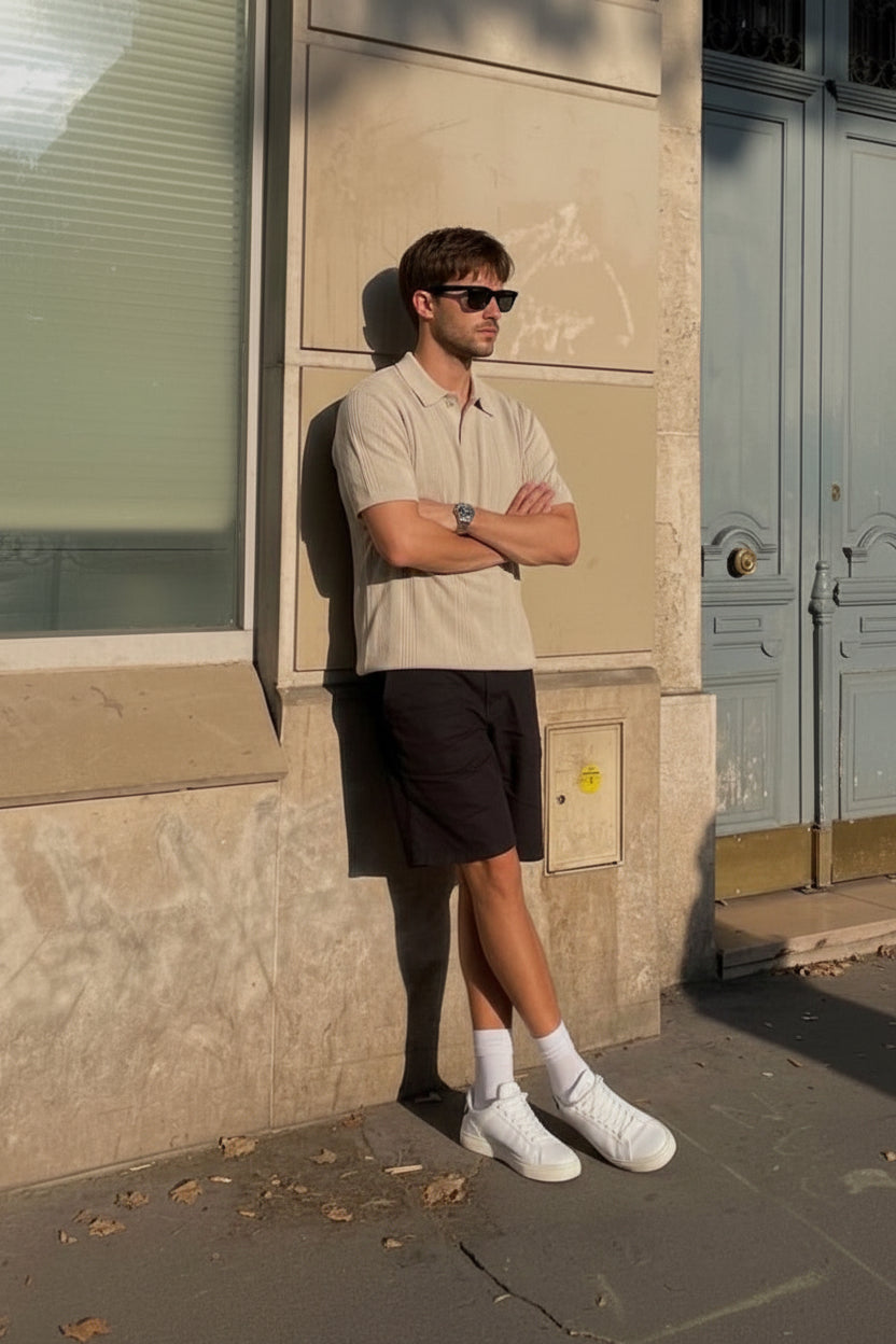 Playera tipo camiseta texturizada con solapa de manga corta para hombre