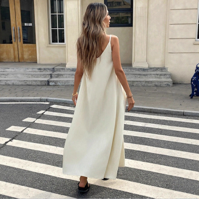 Vestido largo de color sólido con hombros descubiertos y espalda, vestido largo