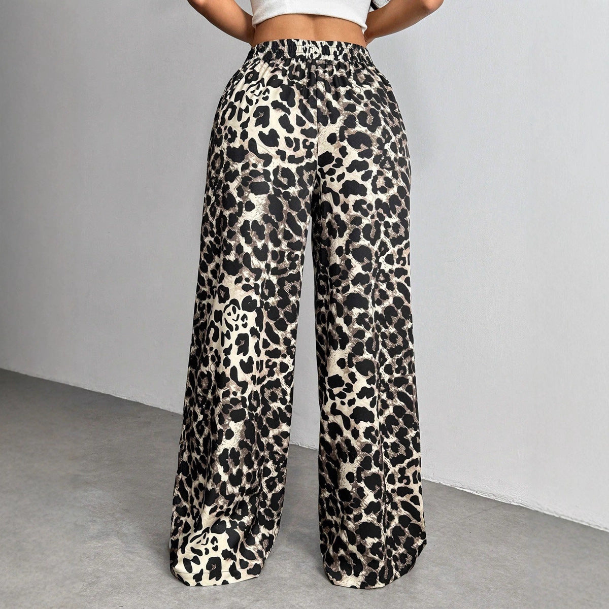 Pantalones Casuales Holgados Con Estampado De Leopardo Y Cintura Elástica