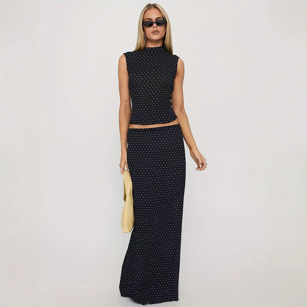 Conjunto de top y falda sin mangas con lunares