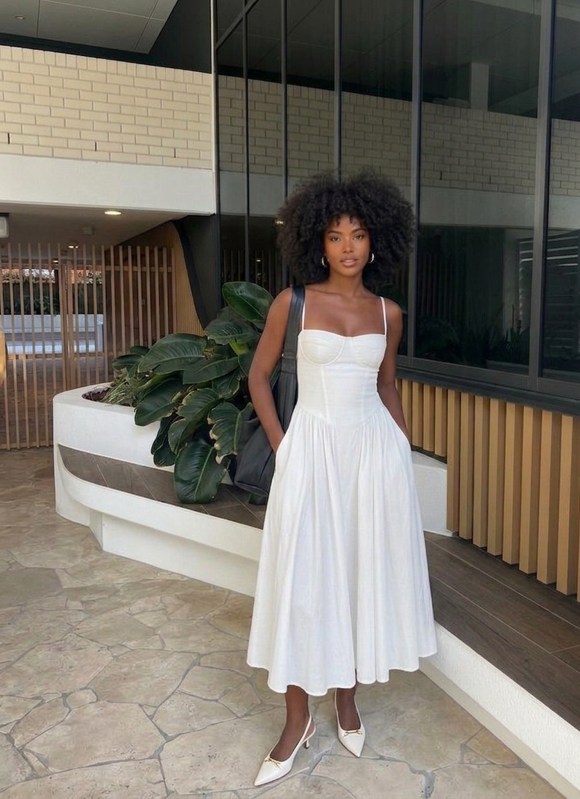 Elegante vestido ajustado de tirantes midi