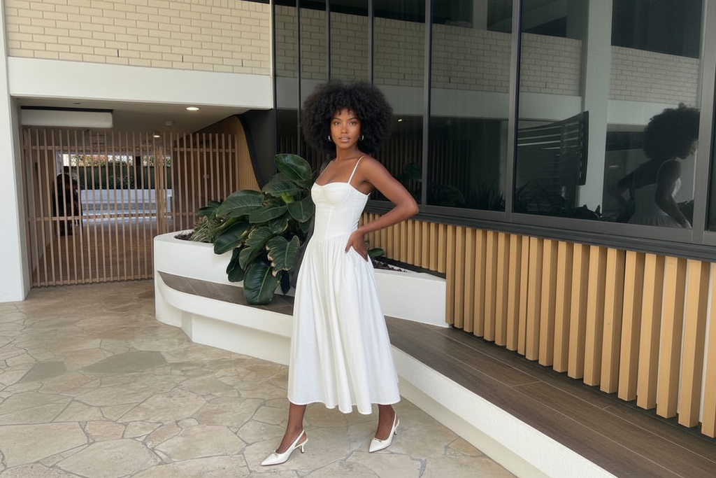Elegant fitted midi cami dress