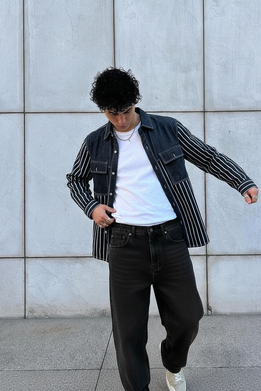 Chamarra denim con rayas