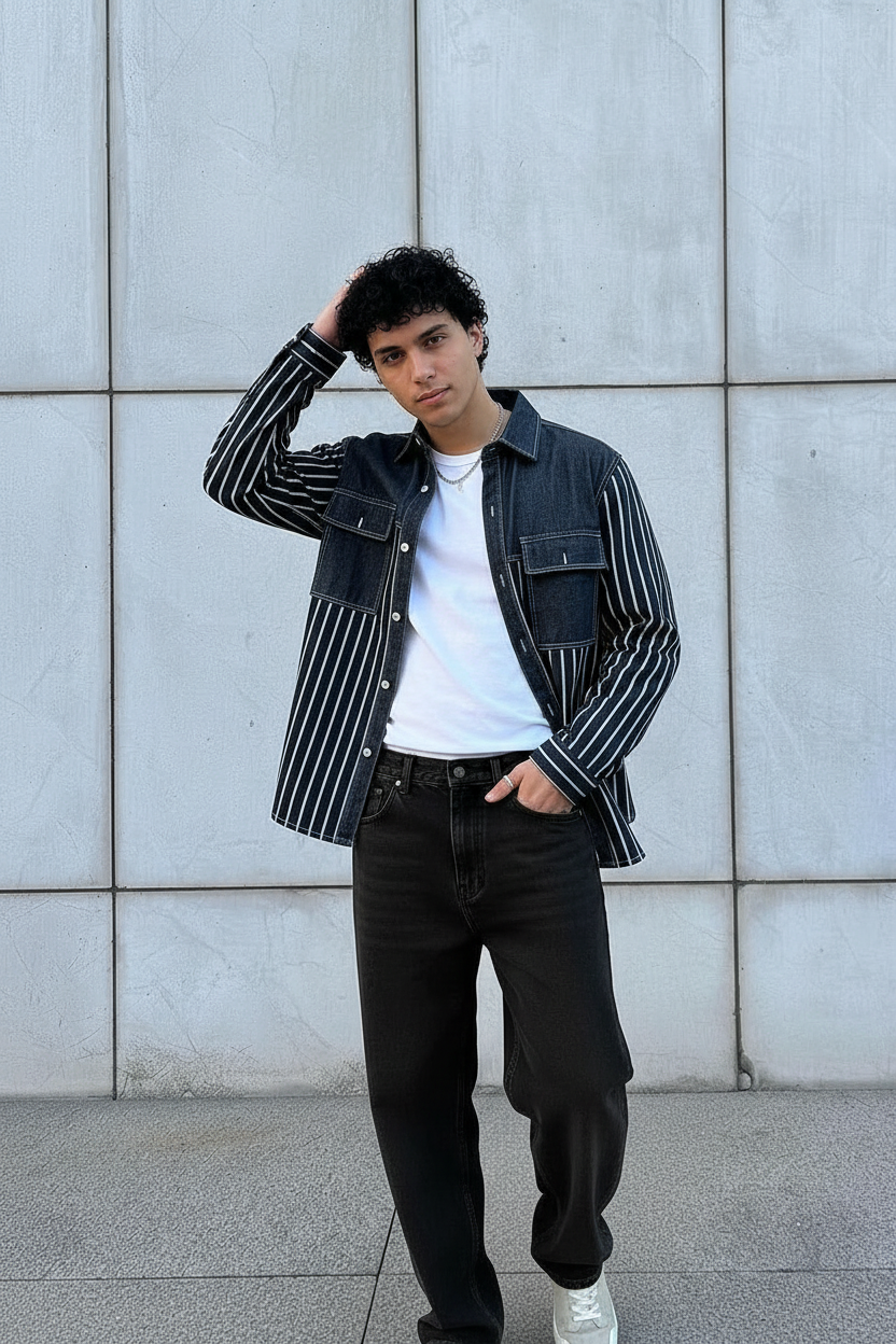 Chamarra denim con rayas