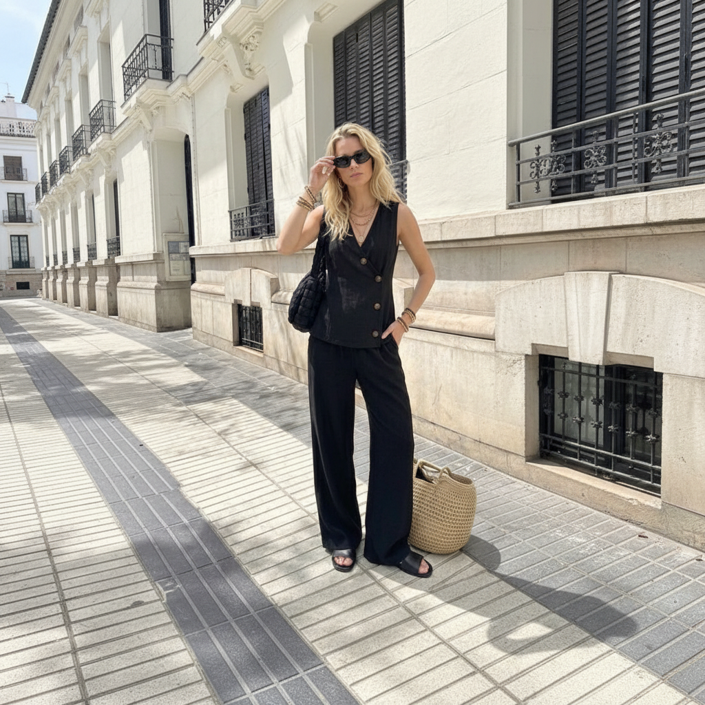 Conjunto de pantalones de cárdigan con botones