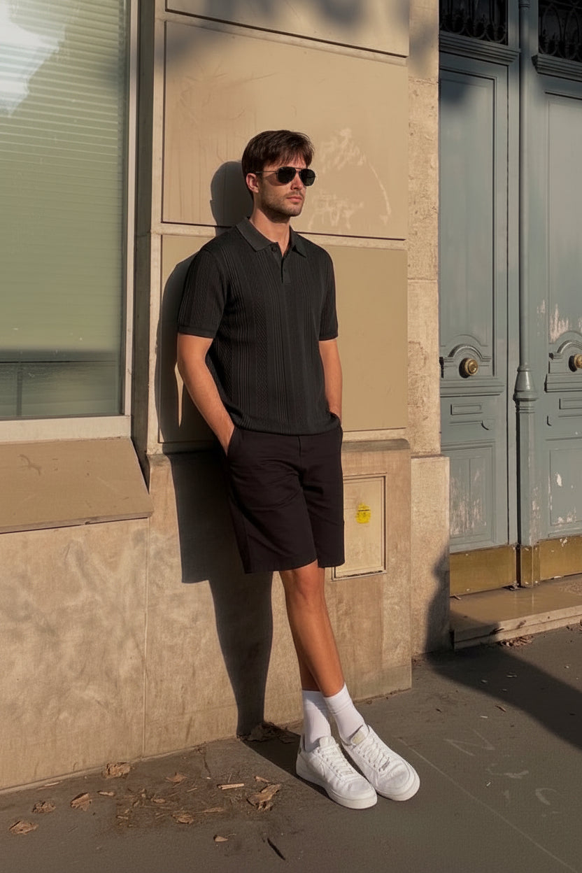 Playera tipo camiseta texturizada con solapa de manga corta para hombre