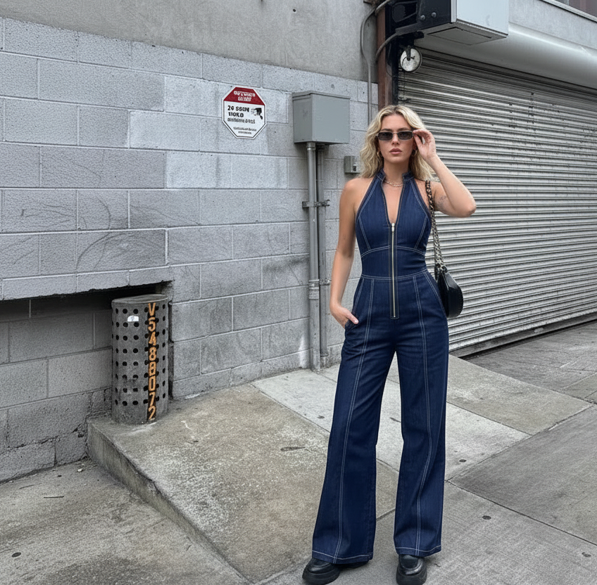 Jumpsuit sin mangas con cremallera frontal