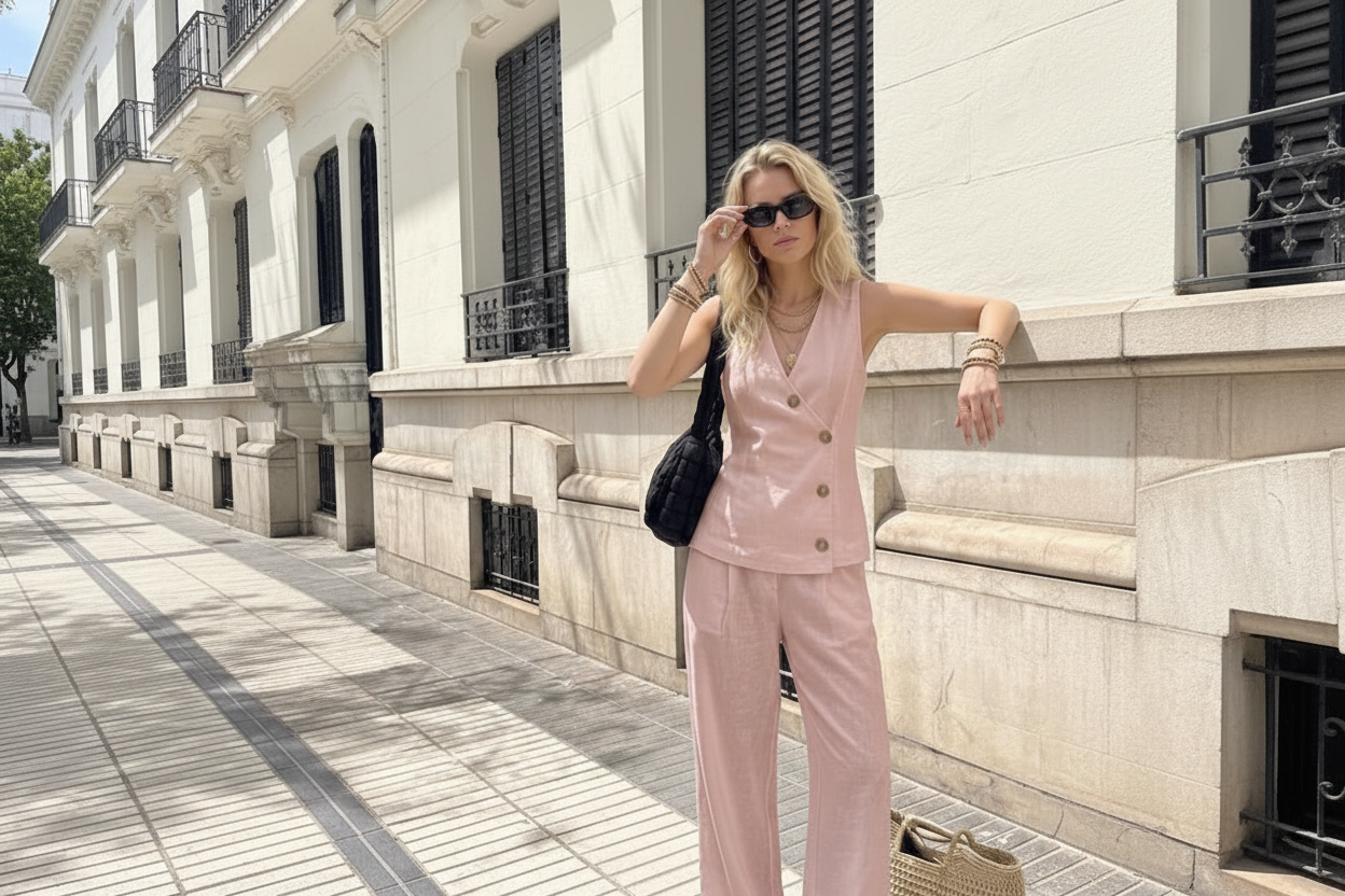Conjunto de pantalones de cárdigan con botones