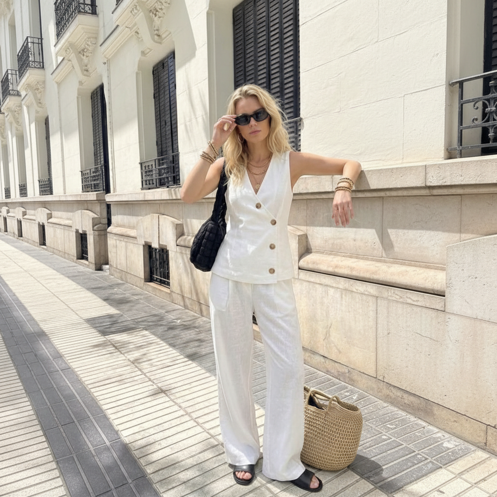 Conjunto de pantalones de cárdigan con botones