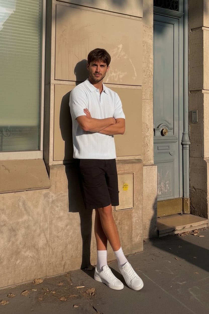 Playera tipo camiseta texturizada con solapa de manga corta para hombre