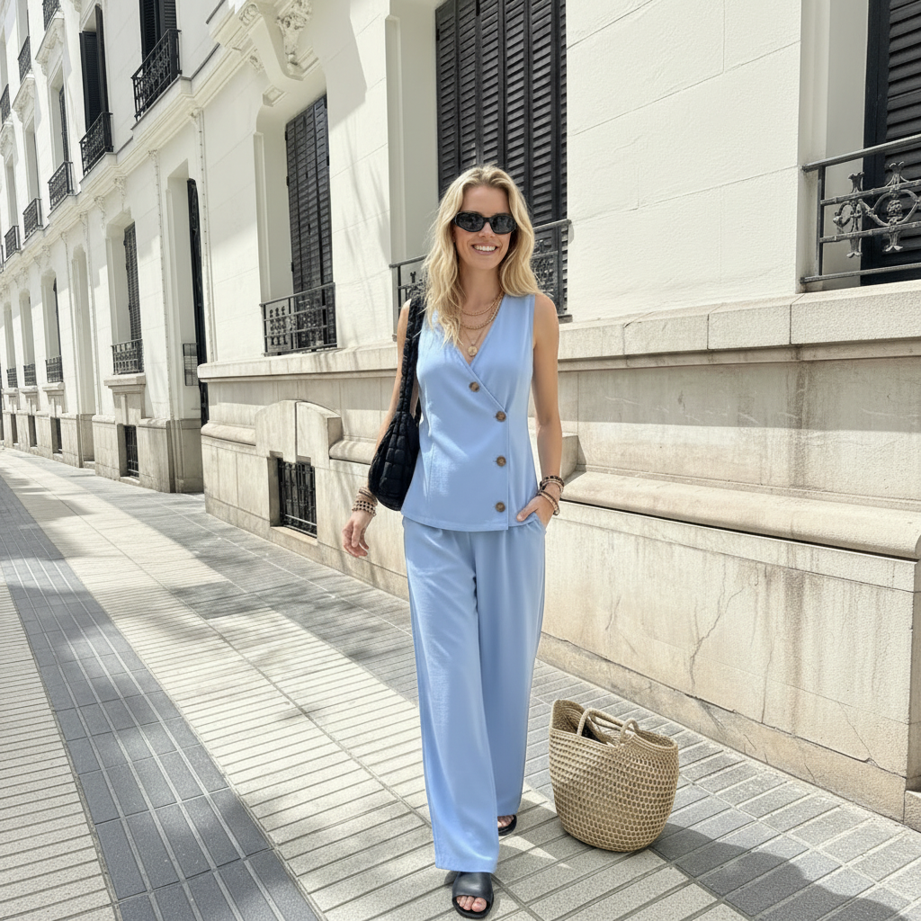 Conjunto de pantalones de cárdigan con botones