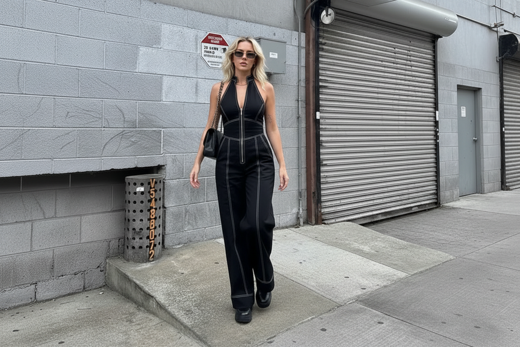 Jumpsuit sin mangas con cremallera frontal