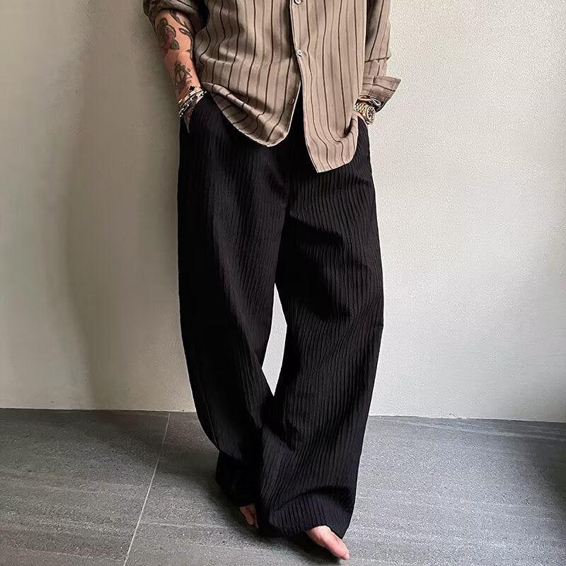 Pantalones de perna ancha con textura plisada