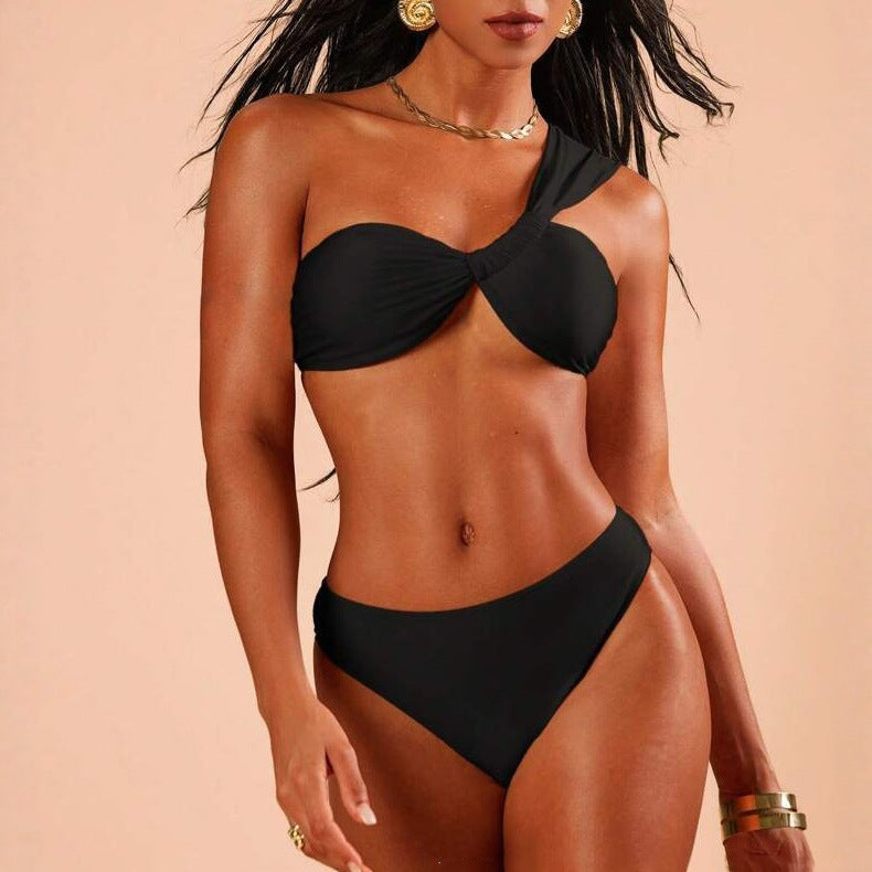 Conjunto de traje de baño de bikini de dos piezas con un solo hombro