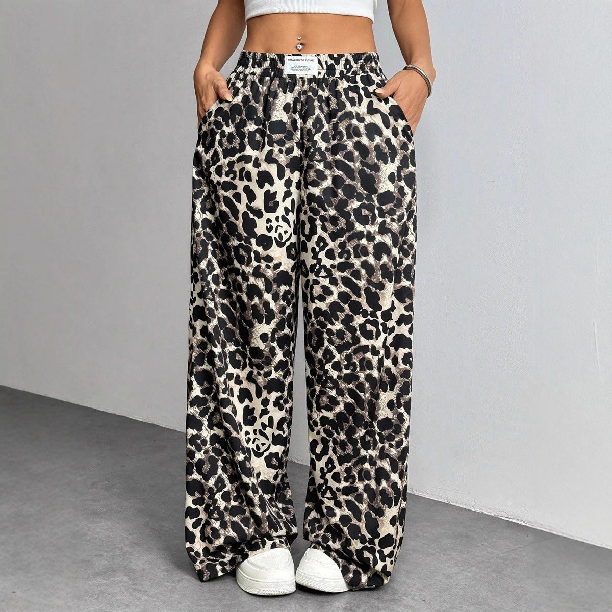 Pantalones Casuales Holgados Con Estampado De Leopardo Y Cintura Elástica